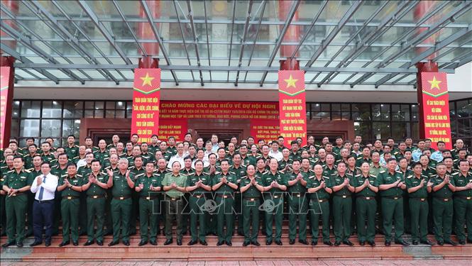 Đại tướng Phan Văn Giang, Ủy viên Bộ Chính trị, Phó Bí thư Quân ủy Trung ương, Bộ trưởng Bộ Quốc phòng và các đại biểu dự hội nghị. Ảnh: Trọng Đức - TTXVN