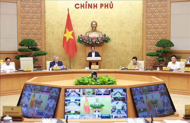 Thủ tướng Phạm Minh Chính chủ trì Phiên họp Chính phủ thường kỳ tháng 6 năm 2025 và Hội nghị trực tuyến Chính phủ với các địa phương. Ảnh: Dương Giang-TTXVN
