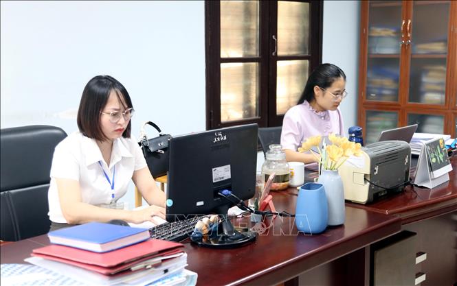 Cán bộ sở Nông nghiệp và Môi trường tỉnh Quảng Trị tập trung cho công việc sau sáp nhập. Ảnh: Tá Chuyên - TTXVN