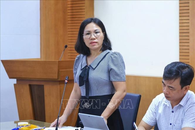 Phó Trưởng Ban Pháp chế Cục quản lý thi hành án Nguyễn Thị Kim Quy phát biểu tại hội thảo. Ảnh: Tuấn Anh  - TTXVN 