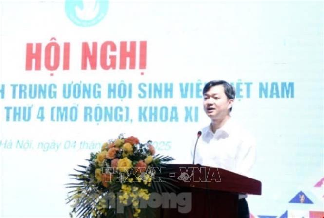 Anh Nguyễn Minh Triết, Bí thư Trung ương Đoàn, Chủ tịch Trung ương Hội Sinh viên Việt Nam phát biểu. Ảnh: TTXVN phát
