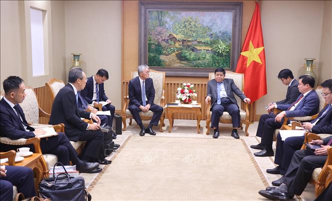Deputy Prime Minister Nguyen Chi Dung receives Erex Corporation's Representative Director and President Honna Hitoshi. VNA Photo: Văn Điệp 