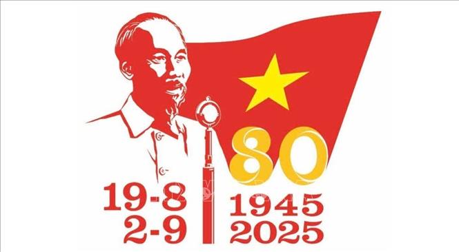 Mẫu biểu trưng (logo) Kỷ niệm 80 năm Cách mạng tháng Tám thành công và Quốc khánh nước Cộng hòa xã hội chủ nghĩa Việt Nam của tác giả Tô Minh Trang (Hà Nội). Ảnh: TTXVN phát 