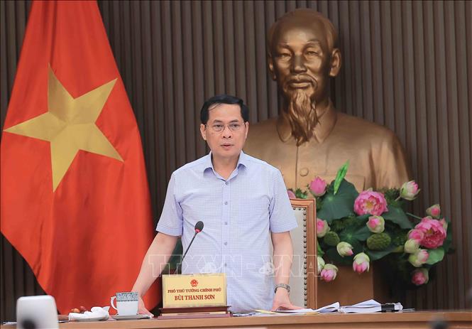Phó Thủ tướng, Bộ trưởng Bộ Ngoại giao Bùi Thanh Sơn, Tổ trưởng Tổ Chỉ đạo số 6 phát biểu chỉ đạo. Ảnh: An Đăng - TTXVN

