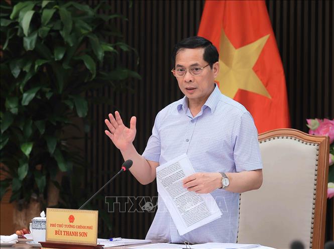 Phó Thủ tướng, Bộ trưởng Bộ Ngoại giao Bùi Thanh Sơn, Tổ trưởng Tổ Chỉ đạo số 6 phát biểu chỉ đạo. Ảnh: An Đăng - TTXVN
