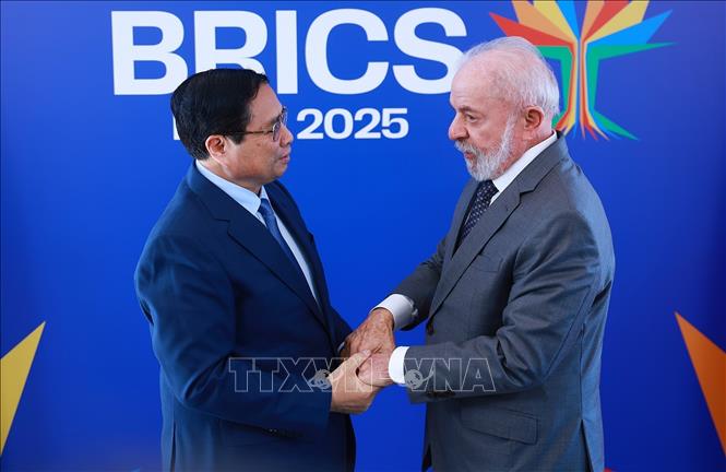 Thủ tướng Phạm Minh Chính hội kiến Tổng thống Cộng hòa Liên bang Brazil Lula da Silva. Ảnh: Dương Giang-TTXVN

