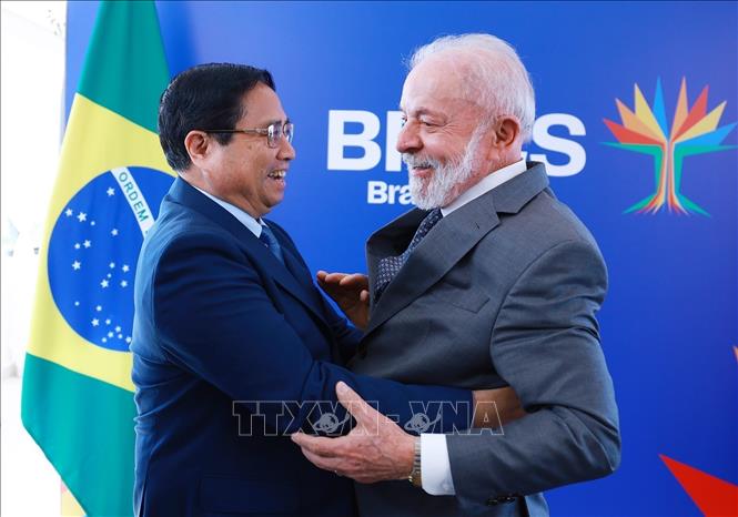 Prime Minister Pham Minh Chinh meets with Brazilian President Brazil Lula da Silva in Rio de Janeiro on July 5. VNA Photo: Dương Giang