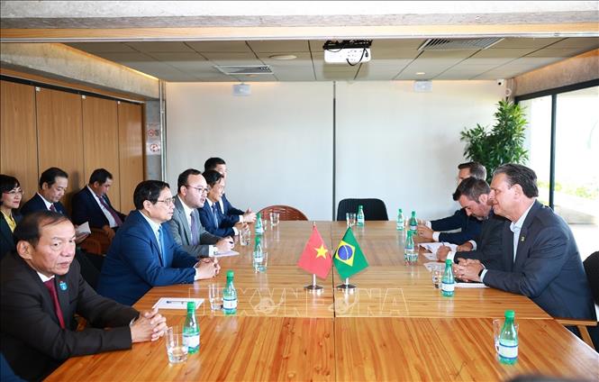 Thủ tướng Phạm Minh Chính làm việc với Bộ Nông nghiệp và Chăn nuôi Brazil. Ảnh: Dương Giang-TTXVN