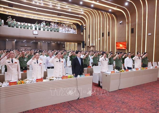 Chủ tịch nước Lương Cường dự Hội nghị sơ kết công tác 6 tháng đầu năm 2025 của Bộ Công an. Ảnh: Lâm Khánh - TTXVN
