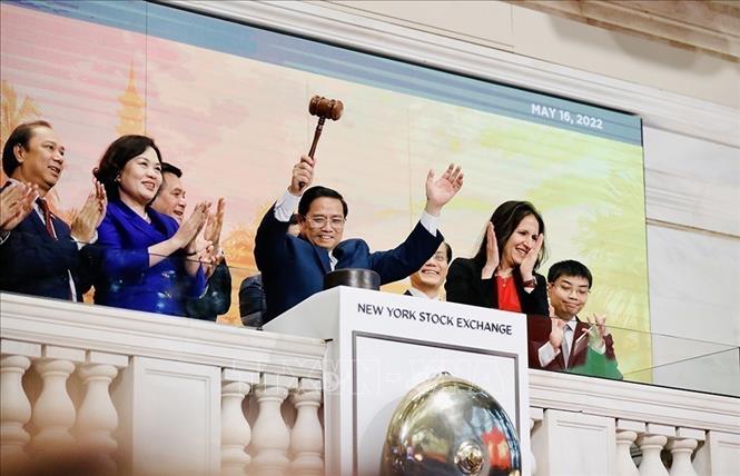  Chiều 16/5/2022, Thủ tướng Phạm Minh Chính đến thăm Sàn giao dịch chứng khoán New York (NYSE). Ảnh: Dương Giang-TTXVN