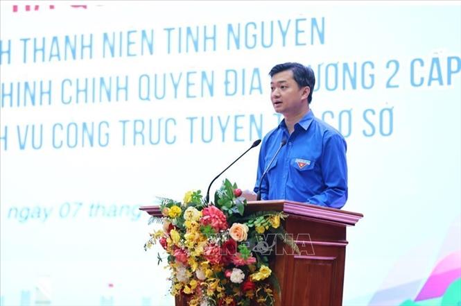 Bí thư Trung ương Đoàn Nguyễn Minh Triết phát biểu. Ảnh: Minh Đức – TTXVN