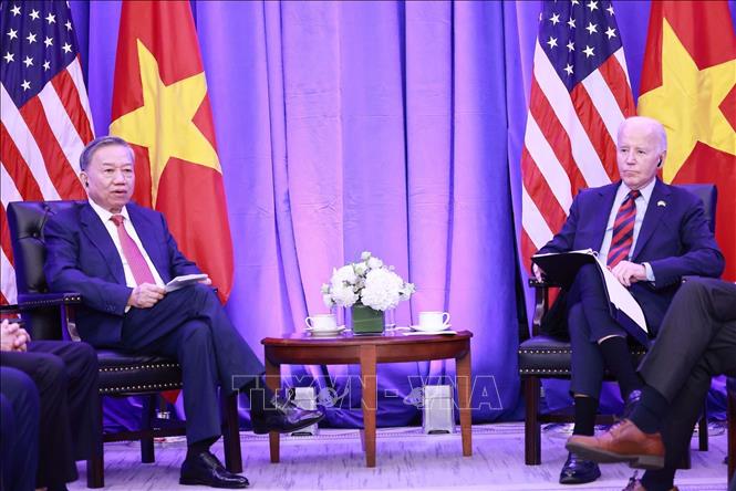Trong khuôn khổ tham dự Hội nghị Thượng đỉnh Tương lai, Đại hội đồng Liên hợp quốc Khóa 79 và làm việc tại Hoa Kỳ, ngày 25/9/2024, Tổng Bí thư, Chủ tịch nước Tô Lâm đã có cuộc gặp với Tổng thống Hoa Kỳ Joe Biden. Ảnh: Lâm Khánh - TTXVN