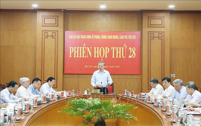 Tổng Bí thư Tô Lâm, Trưởng Ban Chỉ đạo Trung ương về phòng, chống tham nhũng, lãng phí, tiêu cực phát biểu. Ảnh: Thống Nhất - TTXVN