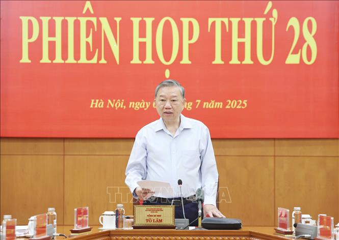 Tổng Bí thư Tô Lâm, Trưởng Ban Chỉ đạo Trung ương về phòng, chống tham nhũng, lãng phí, tiêu cực phát biểu tại Phiên họp thứ 28 của Ban Chỉ đạo. Ảnh: Thống Nhất - TTXVN