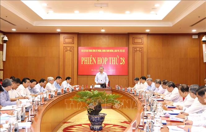 Tổng Bí thư Tô Lâm, Trưởng Ban Chỉ đạo Trung ương về phòng, chống tham nhũng, lãng phí, tiêu cực chủ trì Phiên họp thứ 28 của Ban Chỉ đạo. Ảnh: Phương Hoa - TTXVN
