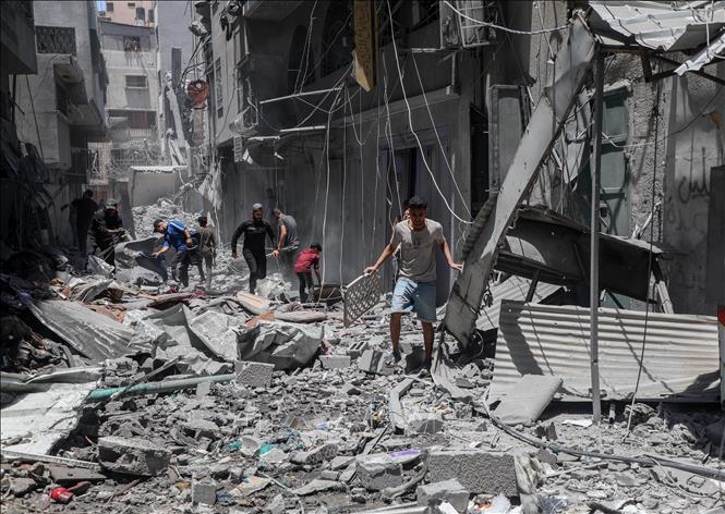 Cảnh đổ nát do chiến sự tại Dải Gaza. Ảnh: THX/TTXVN