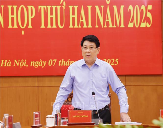 Chủ tịch nước Lương Cường, Trưởng Ban Chỉ đạo Cải cách Tư pháp Trung ương phát biểu chỉ đạo. Ảnh: Lâm Khánh - TTXVN