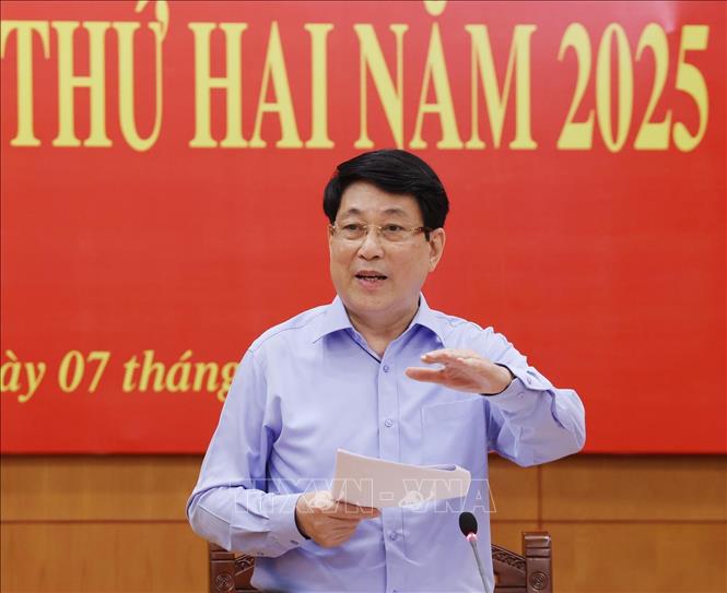 Chủ tịch nước Lương Cường, Trưởng Ban Chỉ đạo Cải cách Tư pháp Trung ương phát biểu kết luận. Ảnh: Lâm Khánh - TTXVN