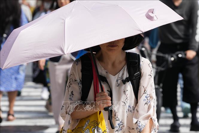 Người dân che ô tránh nắng nóng tại Tokyo, Nhật Bản. Ảnh: THX/TTXVN