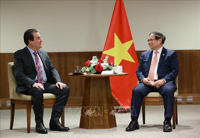 Thủ tướng Phạm Minh Chính tiếp lãnh đạo Tập đoàn MK Group. Ảnh: Dương Giang-TTXVN 