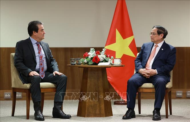 Thủ tướng Phạm Minh Chính tiếp lãnh đạo Tập đoàn MK Group. Ảnh: Dương Giang-TTXVN 