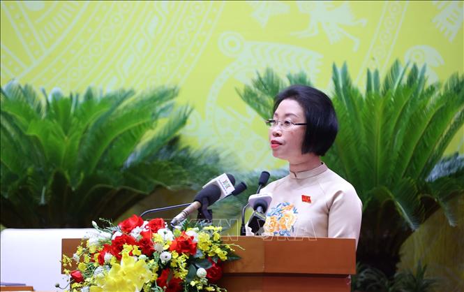 Phó Chủ tịch HĐND thành phố Hà Nội Phạm Thị Thanh Mai phát biểu. Ảnh: Văn Điệp - TTXVN