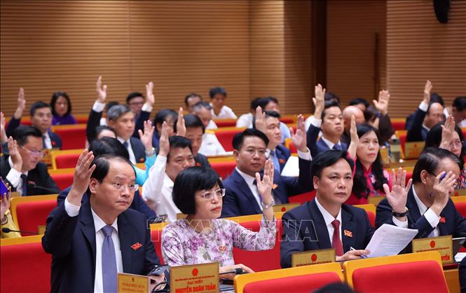 Các đại biểu thông qua chương trình Kỳ họp. Ảnh: Văn Điệp – TTXVN