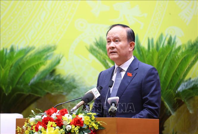 Chủ tịch HĐND thành phố Hà Nội Nguyễn Ngọc Tuấn phát biểu khai mạc. Ảnh: Văn Điệp - TTXVN
