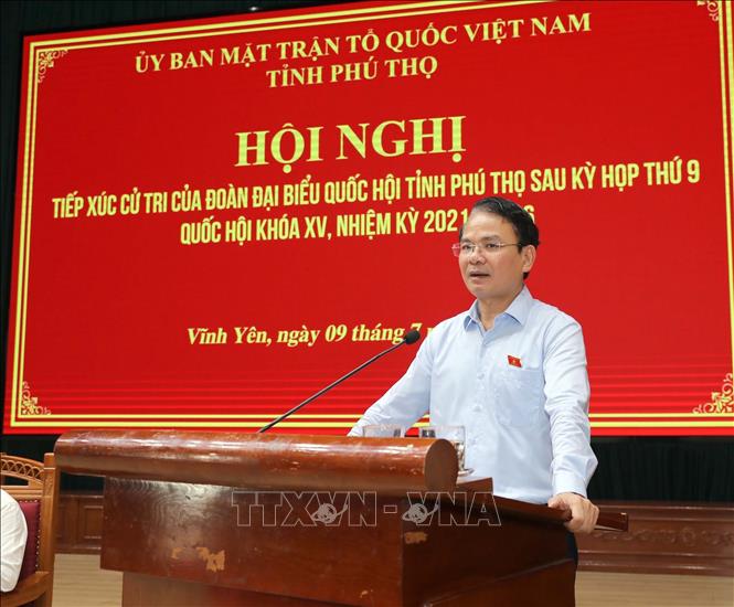 Bí thư Tỉnh ủy Phú Thọ Đặng Xuân Phong phát biểu tại buổi tiếp xúc. Ảnh: Hoàng Hùng -TTXVN