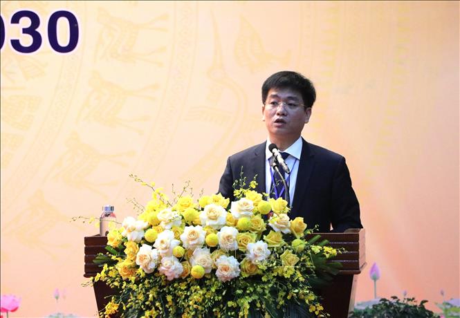 Bí thư Đảng ủy xã Khánh Cường Đỗ Tâm Hiển phát biểu nhận nhiệm vụ. Ảnh: Đinh Hương - TTXVN
