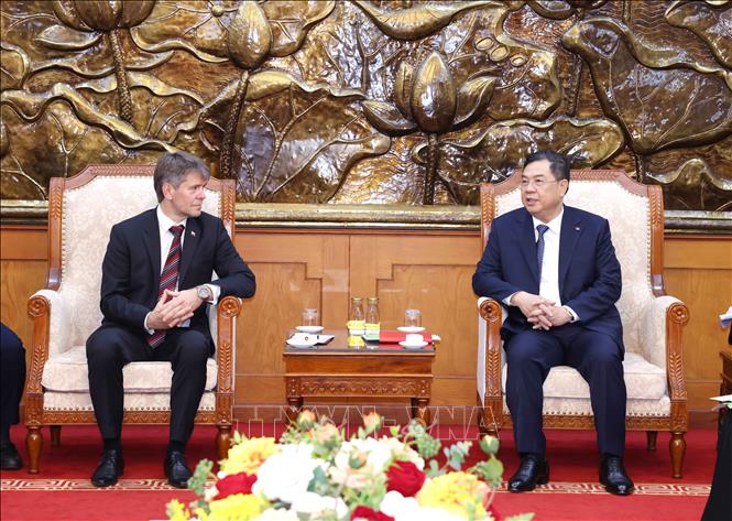 Phó Chánh Văn phòng Trung ương Đảng Phạm Gia Túc tiếp Thứ trưởng Thứ nhất phụ trách chính trị Bộ Ngoại giao và các vấn đề châu Âu của Slovakia Marek Estok. Ảnh: Phương Hoa - TTXVN