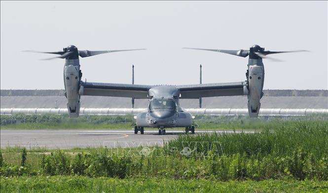 Máy bay vận tải Osprey V-22 Osprey tại căn cứ mới của GSDF ở tỉnh Saga, Nhật Bản ngày 9/7/2025. Ảnh: Kyodo/TTXVN