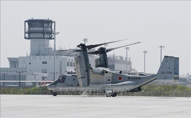 Máy bay vận tải Osprey V-22 Osprey tại căn cứ mới của GSDF ở tỉnh Saga, Nhật Bản ngày 9/7/2025. Ảnh: Kyodo/TTXVN