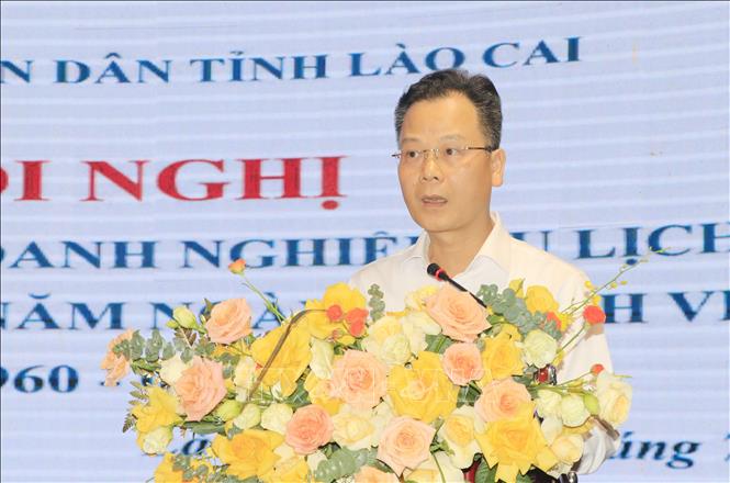 Phó Chủ tịch UBND tỉnh Lào Cai Nguyễn Thành Sinh phát biểu tại hội nghị.  Ảnh: Đinh Thùy - TTXVN