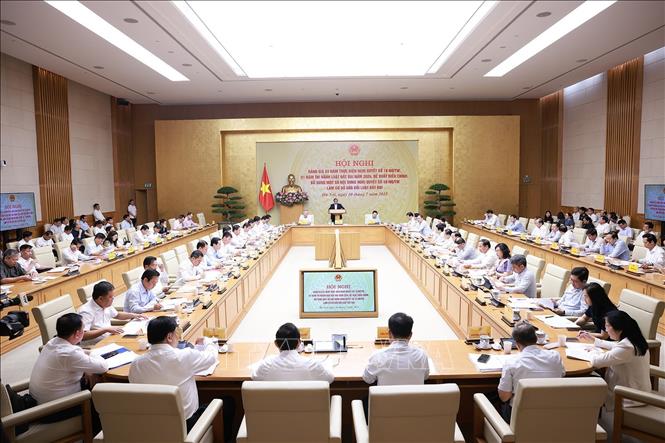 Hội nghị đánh giá 03 năm thực hiện Nghị quyết số 18-NQ/TW và 01 năm thi hành Luật Đất đai năm 2024. Ảnh: Dương Giang-TTXVN 
