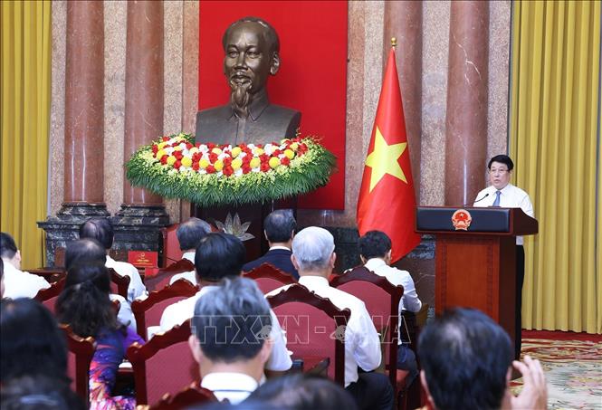 Chủ tịch nước Lương Cường phát biểu. Ảnh: Lâm Khánh - TTXVN