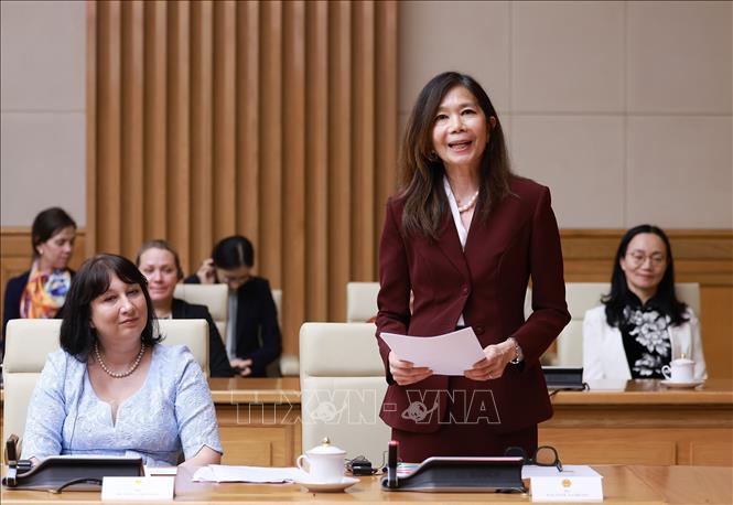 Bà Pauline Tamesis, Trưởng Đại diện thường trú của Liên Hợp Quốc tại Việt Nam phát biểu. Ảnh: Dương Giang-TTXVN