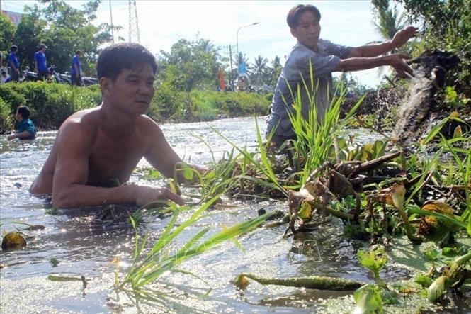 Phẩm chất của Thanh niên xung phong trong kháng chiến được phát huy, nuôi dưỡng đến hôm nay và là hình mẫu để thế hệ trẻ học hỏi, tiếp bước cha anh, cùng chung sức thực hiện công cuộc đổi mới, xây dựng và bảo vệ Tổ quốc. Trong ảnh: Đoàn viên thanh niên tình nguyện Hậu Giang tổ chức thu vớt rác trên kênh rạch, sau lễ ra quân Chiến dịch Thanh niên tình nguyện hè 2013. Ảnh: Duy Khương - TTXVN