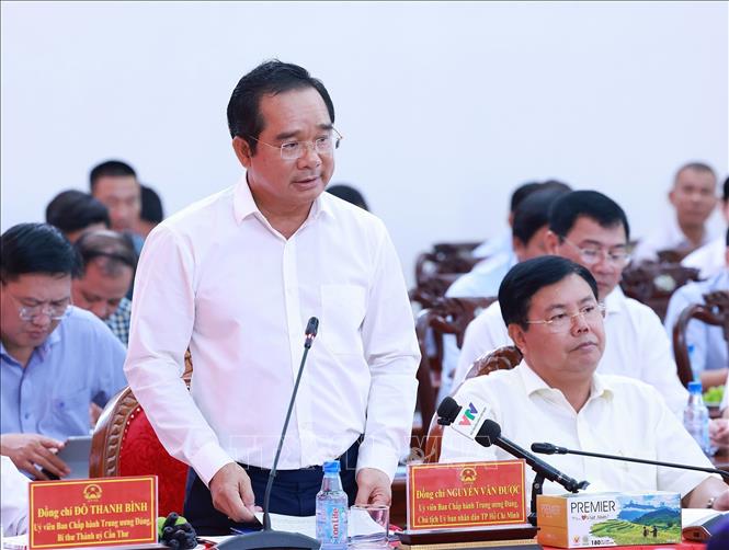 Chủ tịch Uỷ ban nhân dân Thành phố Hồ Chí Minh Nguyễn Văn Được phát biểu. Ảnh: Dương Giang-TTXVN
