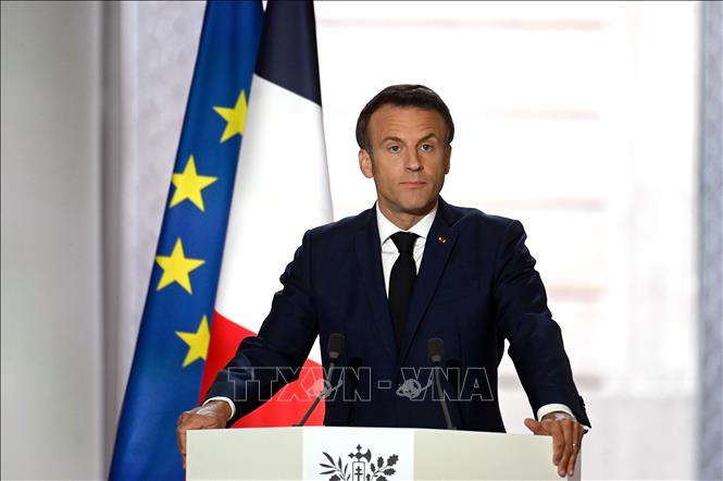(Tư liệu) Tổng thống Pháp Emmanuel Macron phát biểu tại Paris. Ảnh: THX/TTXVN