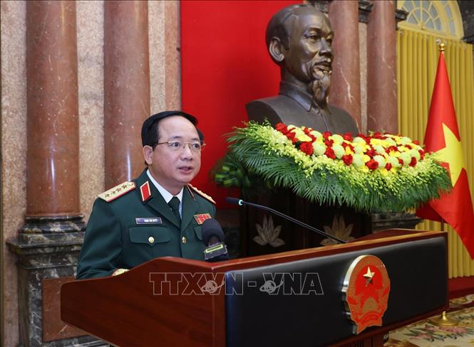 Đại tướng Trịnh Văn Quyết, Bí thư Trung ương Đảng, Chủ nhiệm Tổng cục Chính trị Quân đội nhân dân Việt Nam phát biểu. Ảnh: Lâm Khánh – TTXVN