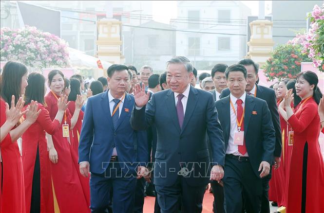 Tổng Bí thư Tô Lâm dự Đại hội đại biểu Đảng bộ xã Nghĩa Trụ lần thứ nhất, nhiệm kỳ 2025 - 2030. Ảnh: Thống Nhất – TTXVN