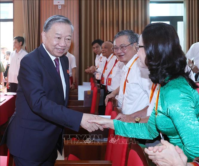 Tổng Bí thư Tô Lâm dự Đại hội đại biểu Đảng bộ xã Nghĩa Trụ lần thứ nhất, nhiệm kỳ 2025 - 2030. Ảnh: Thống Nhất – TTXVN