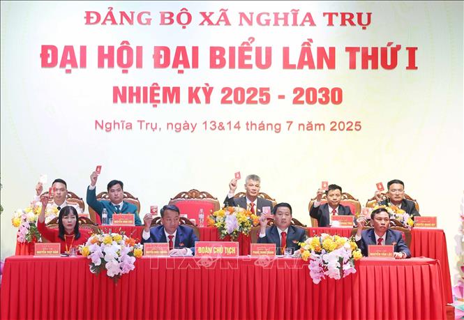 Các đại biểu biểu quyết thông qua dự thảo Nghị quyết đại hội. Ảnh: Thống Nhất – TTXVN