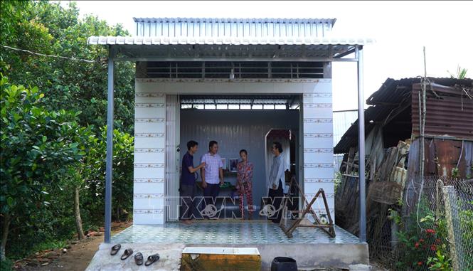 Ngôi nhà mới của bà Phạm Thị Thu Hà ở xã Phong Hòa, tỉnh Đồng Tháp, do Nhóm Thiện nguyện Lai Vung hỗ trợ xây dựng. Ảnh: Nhựt An - TTXVN