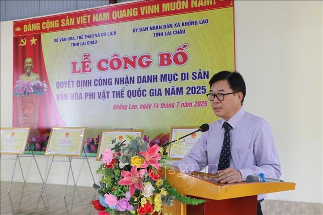Ông Nông Quốc Thành, Phó Cục trưởng Cục Di sản văn hoá, phát biểu tại lễ công bố. Ảnh: Nguyễn Oanh-TTXVN.