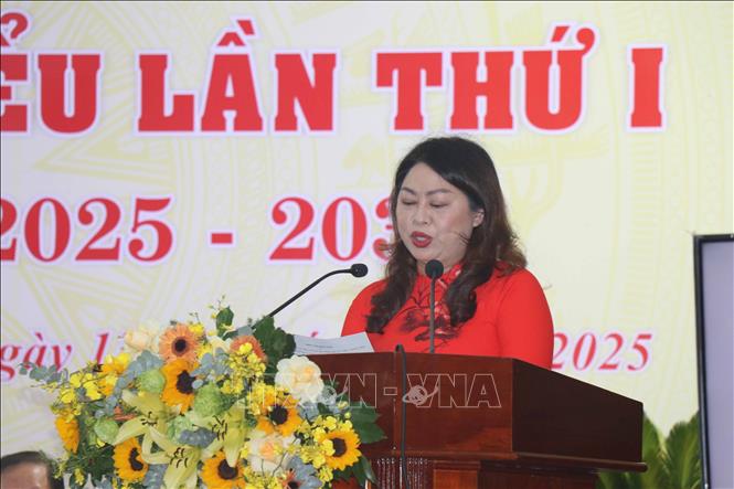 Ủy viên Ban Thường vụ Thành ủy Đà Nẵng, Bí thư phường Tam Kỳ Nguyễn Thị Thu Lan phát biểu tại Đại hội. Ảnh: Đoàn Hữu Trung - TTXVN