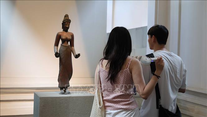 The statue of Bodhisattva Tara - one of 12 national treasures of Cham sculpture preserved at the museum. VNA Photo: Kha Phạm 