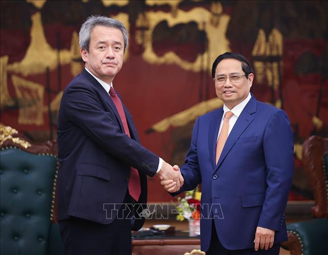 Thủ tướng Phạm Minh Chính tiếp ông Masayuki Omoto, Tổng Giám đốc Tập đoàn Marubeni (Nhật Bản). Ảnh: Dương Giang-TTXVN