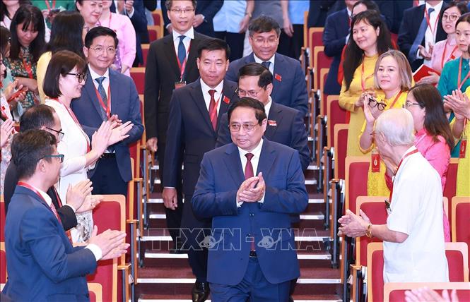 Thủ tướng Phạm Minh Chính đến dự Đại hội đại biểu Đảng bộ Bộ Ngoại giao lần thứ nhất, nhiệm kỳ 2025-2030. Ảnh: Dương Giang-TTXVN